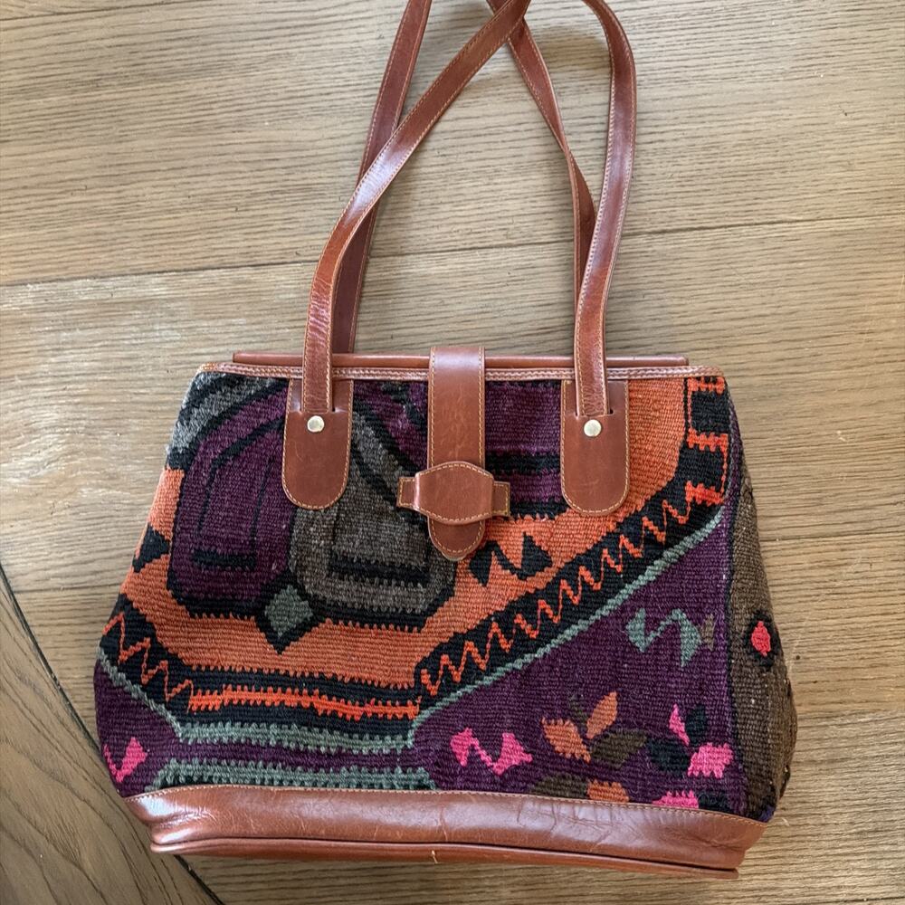 Yun Art Kilim Wool Leather Handmade In Turkey Bag Purse Western Native NEW Aztec